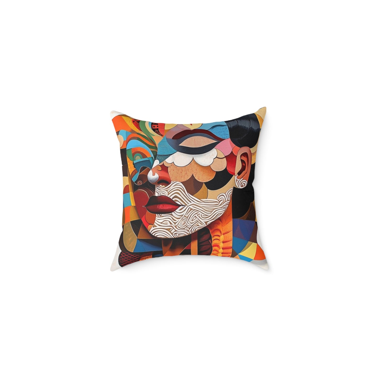Abstract Colorful Face Pillow – Modern Geometric Art Square Throw Pillow