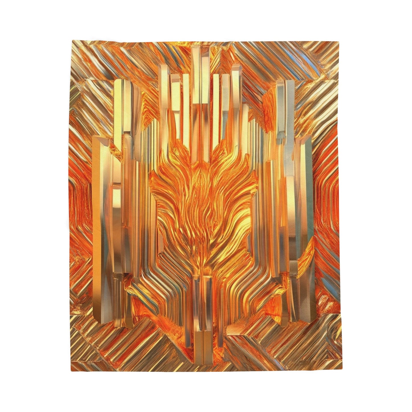 Velveteen Plush Blanket — Golden Art Deco Flame Plush Throw