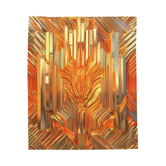 Velveteen Plush Blanket — Golden Art Deco Flame Plush Throw