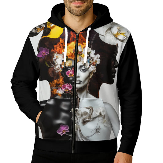All-Over Print Zip Up Hoodie With Pocket