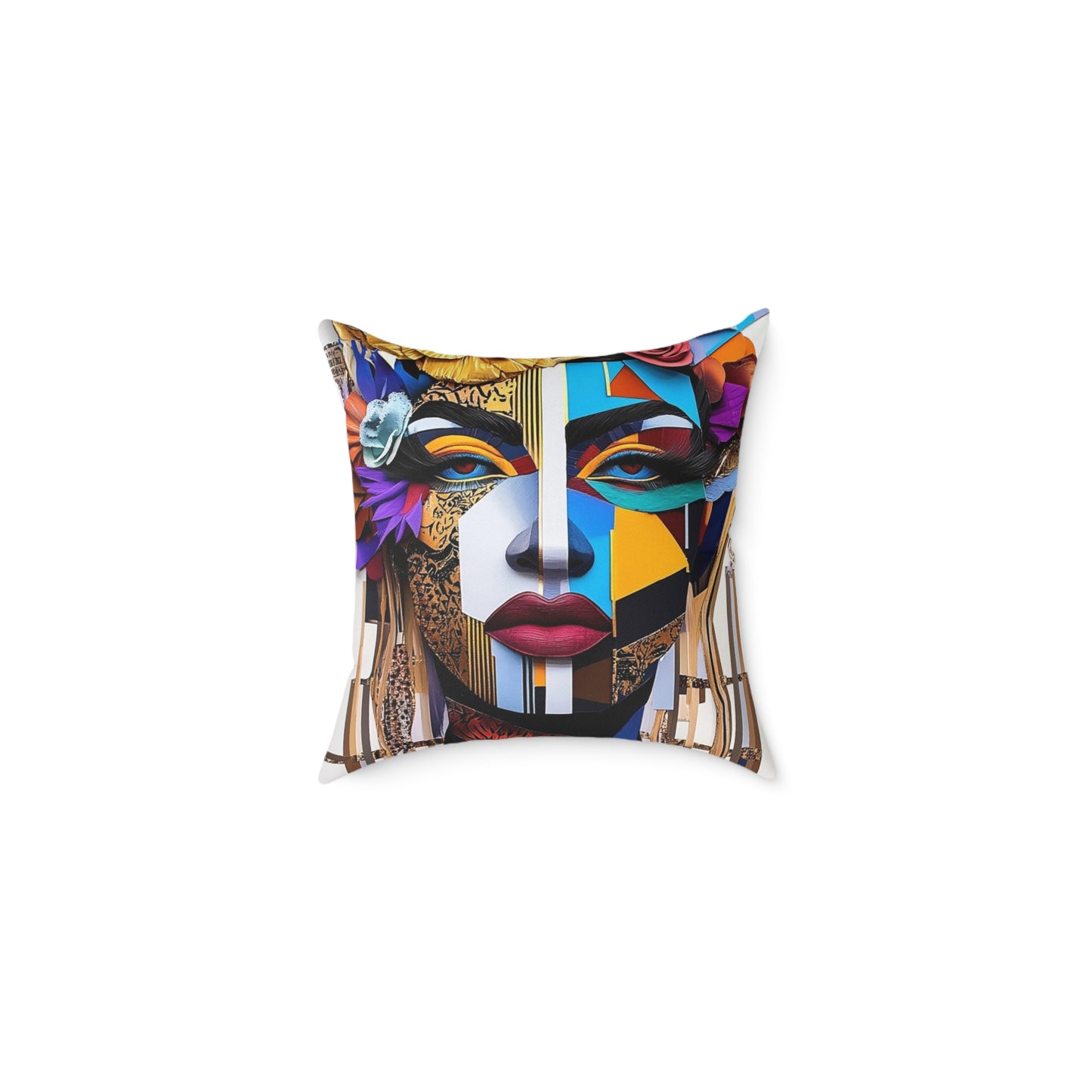 Abstract Colorful Face Pillow – Modern Geometric Art Square Throw Pillow