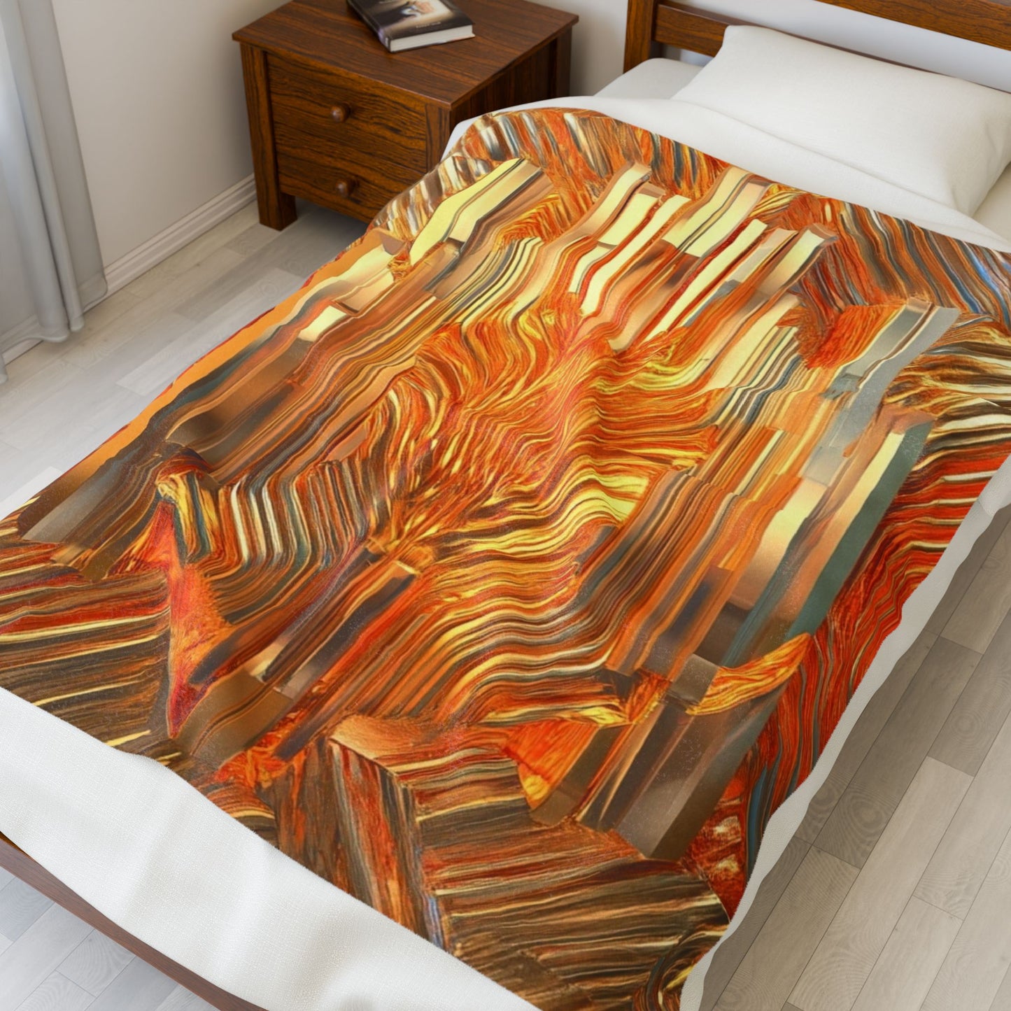 Velveteen Plush Blanket — Golden Art Deco Flame Plush Throw